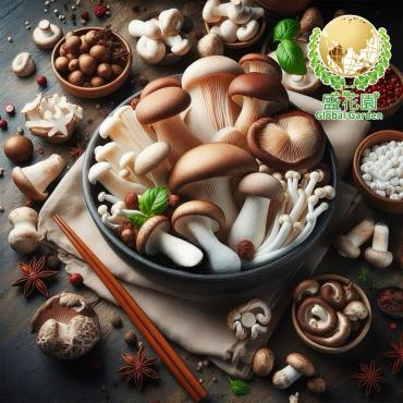 【盛花園蔬果】鮮菇精選（杏鮑菇600g/袋、香菇600g/袋、金針菇200g/包x6包、鴻喜菇120g/包x6包）
