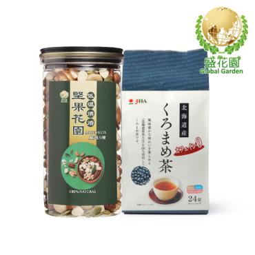 【盛花園】日本北海道產100%黑大豆茶包24入+堅果花園九寶經典罐1入雙享組